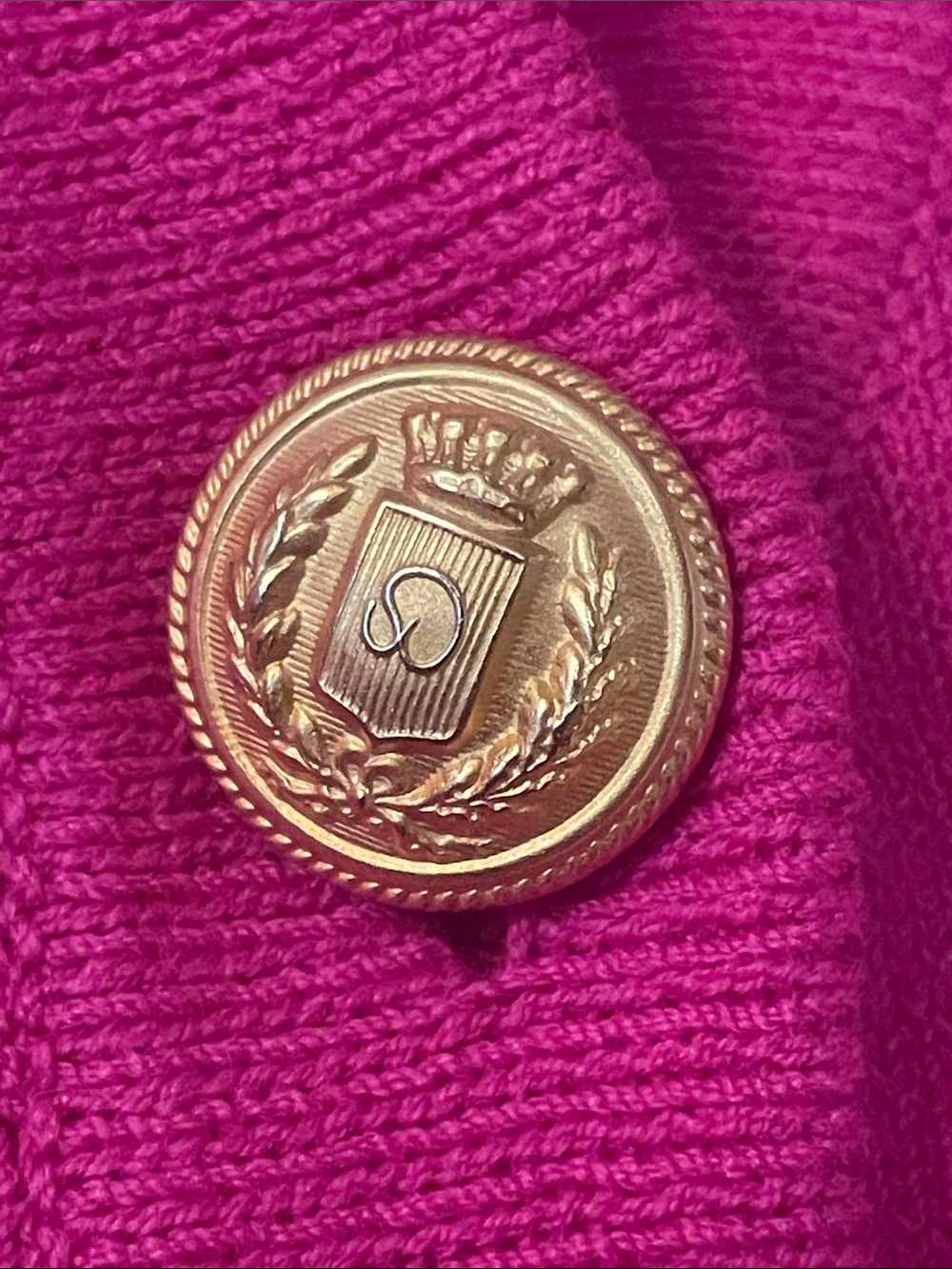 St. John Hot Pink Embellished V-Neck Cardigan with Gold Buttons - Picture 4 of 8